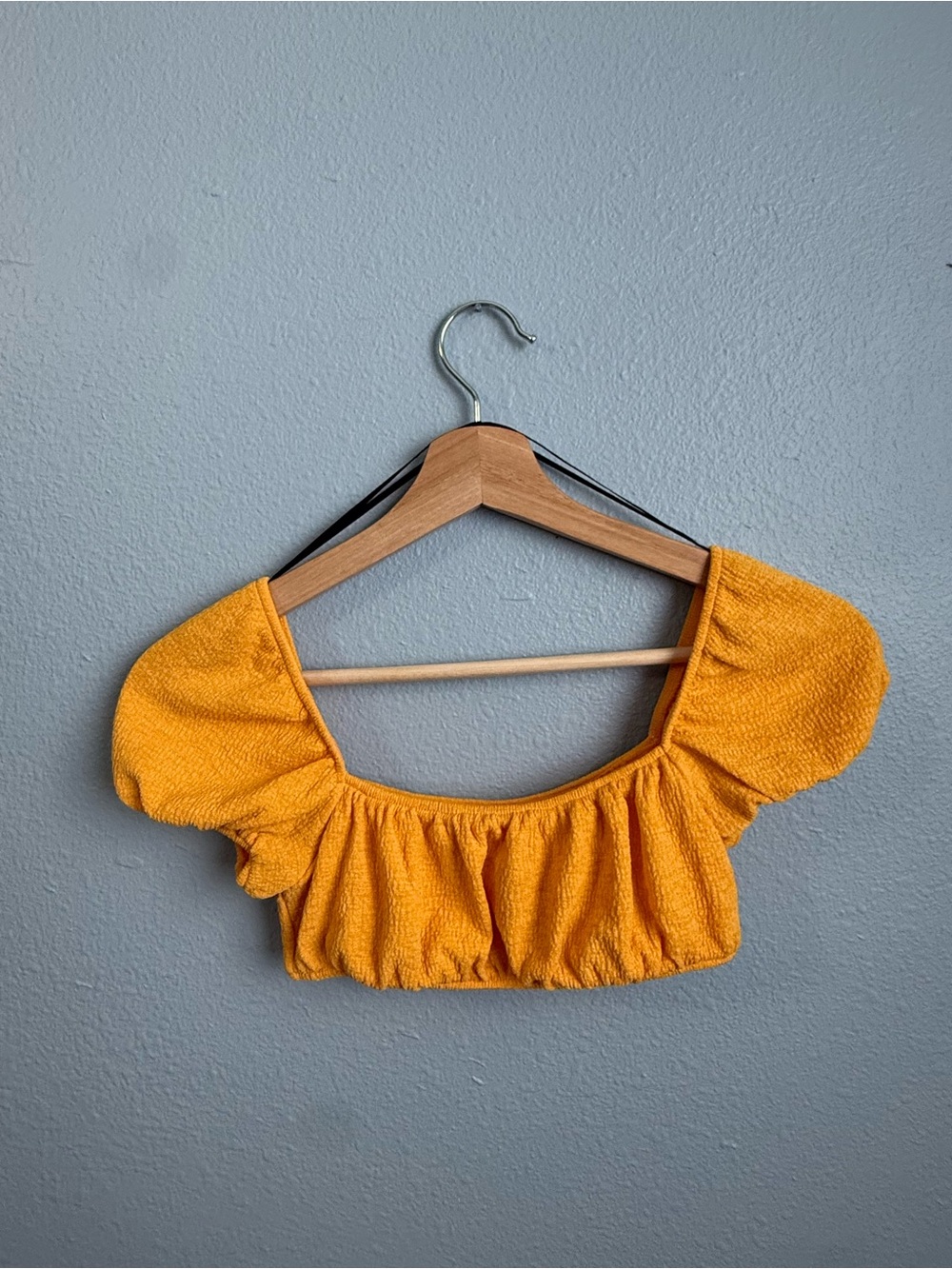 Yellow Puff Sleeve Cropped Top